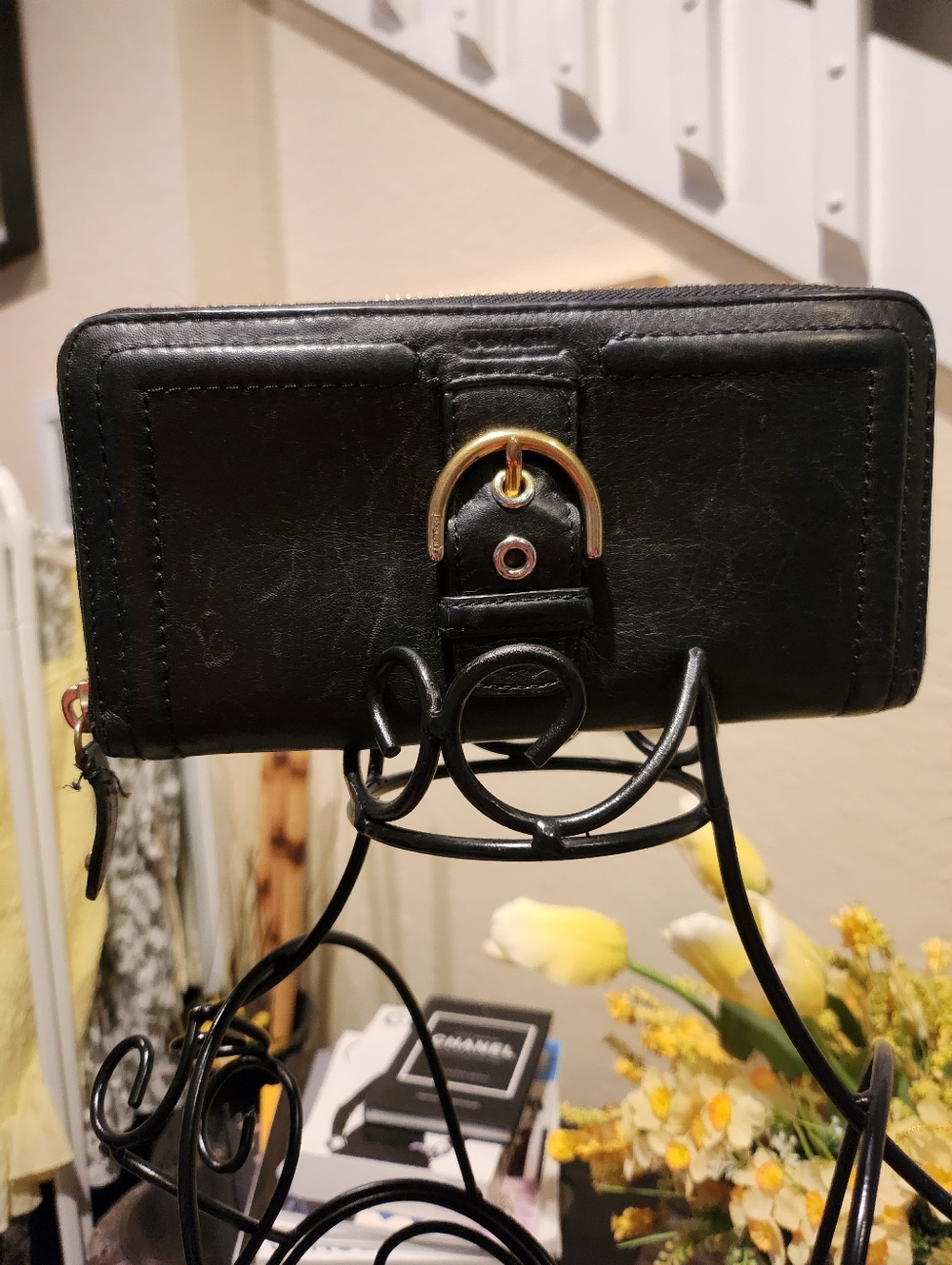 Coach Campbell Black Leather Zip Around Wallet